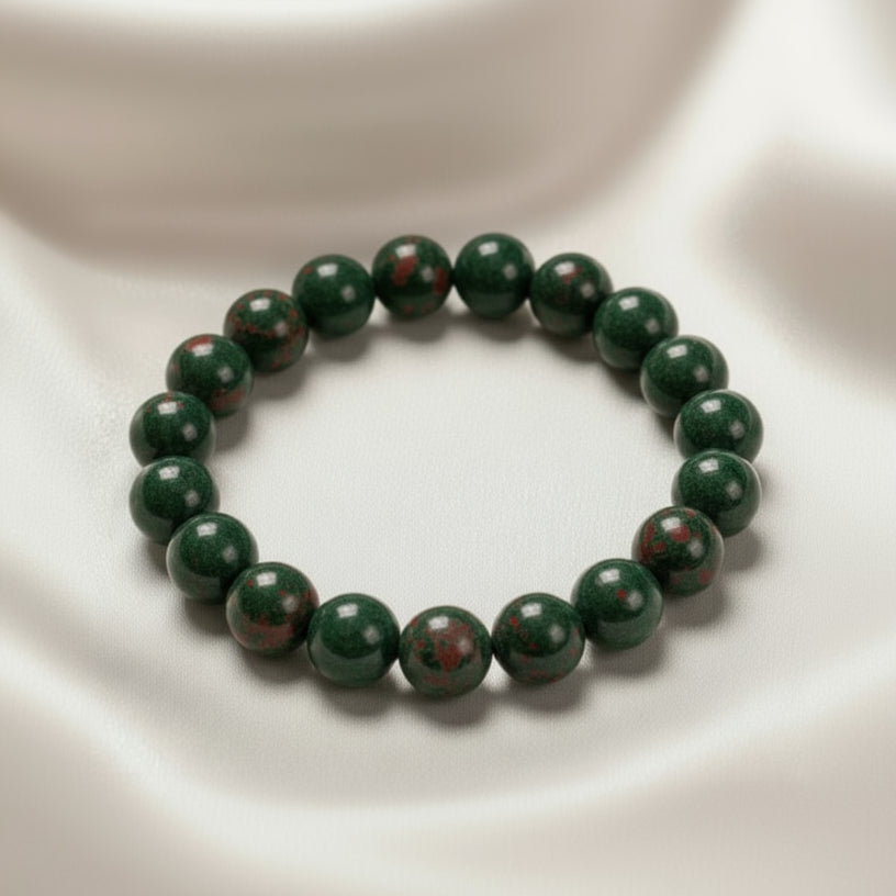 Bloodstone Round Bead Bracelet
