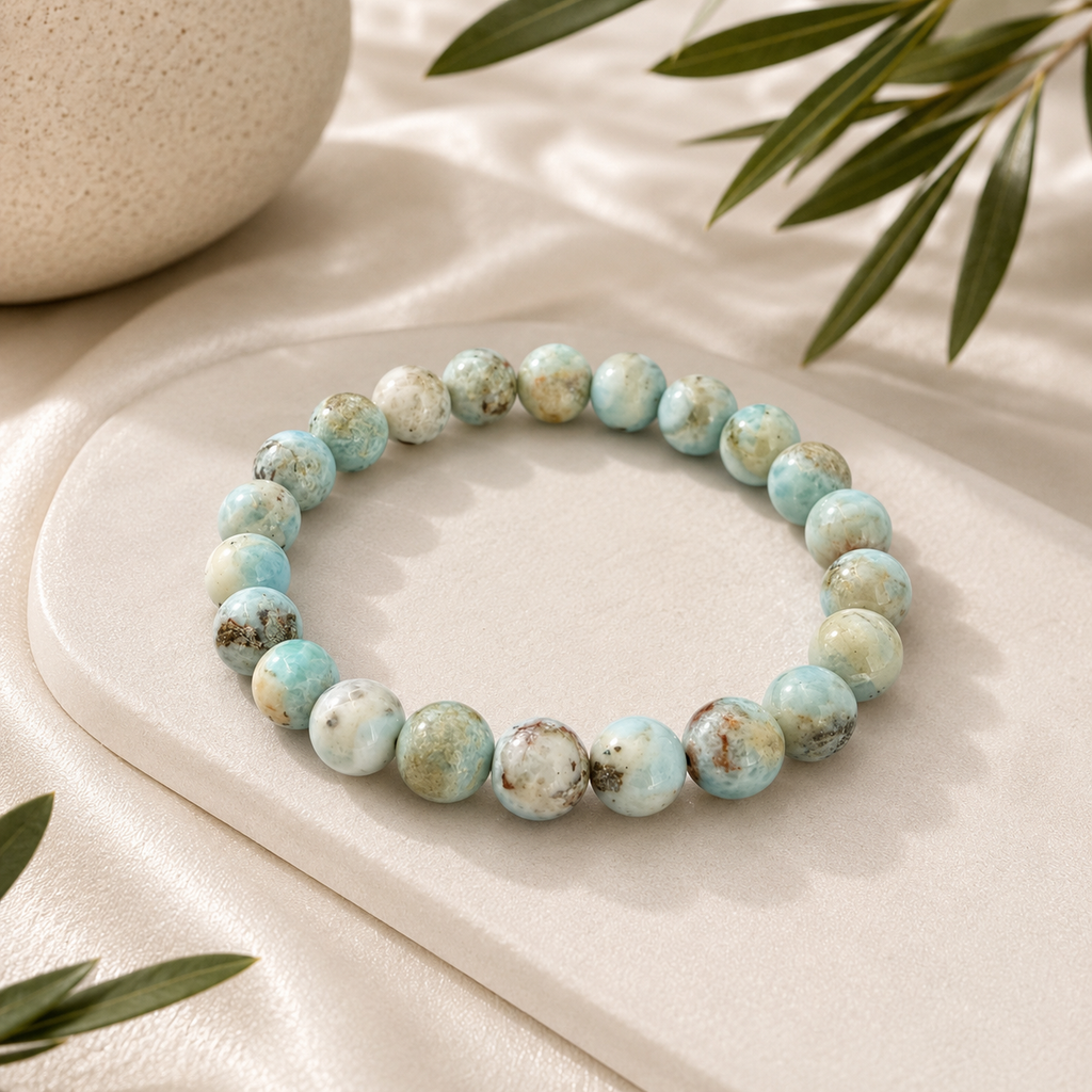 Larimar Round Bead Bracelet