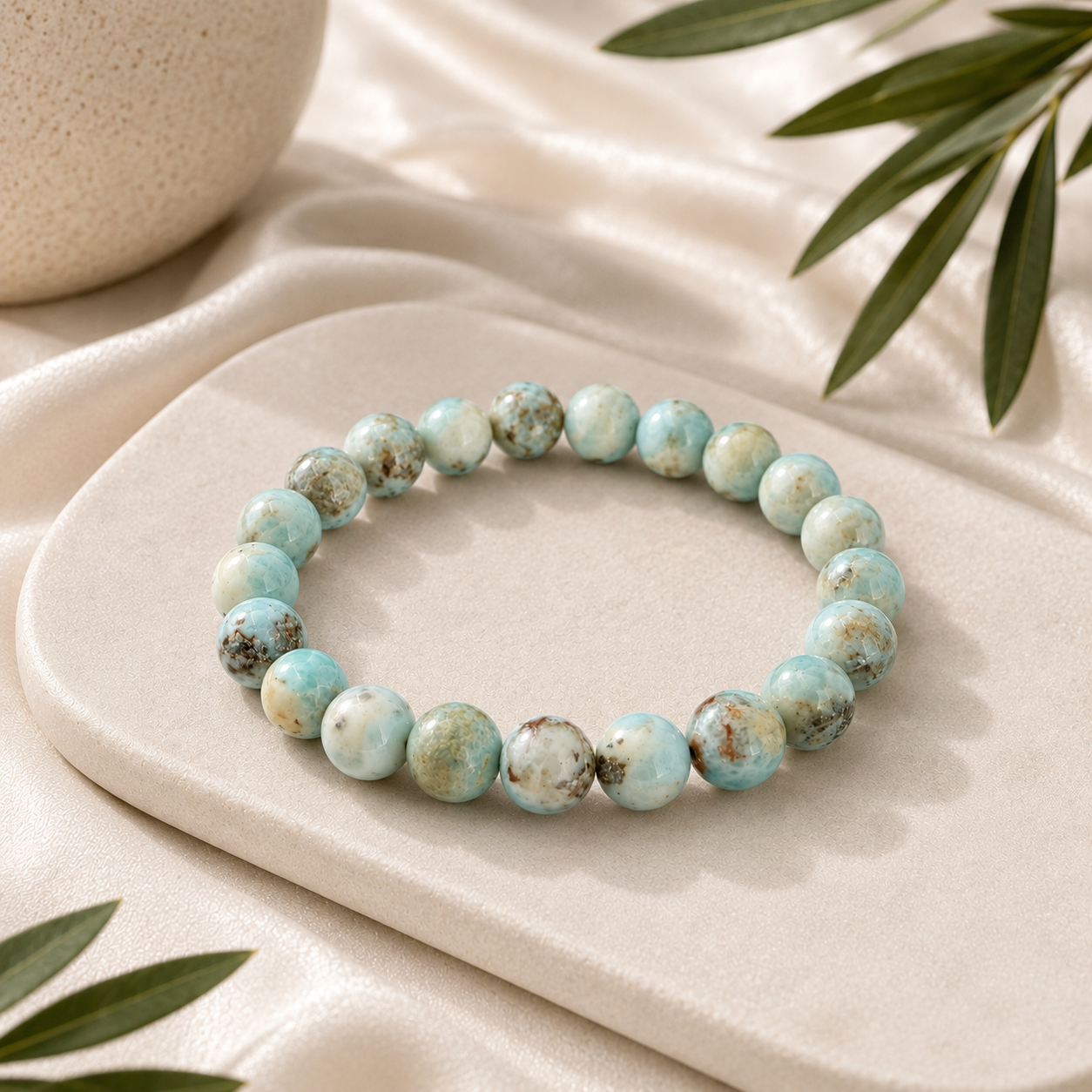 Larimar Round Bead Bracelet
