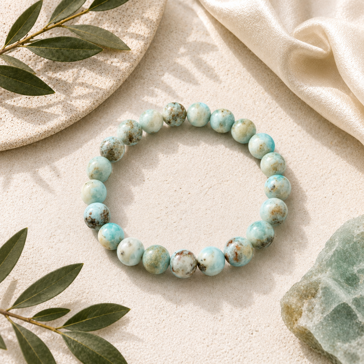 Larimar Round Bead Bracelet