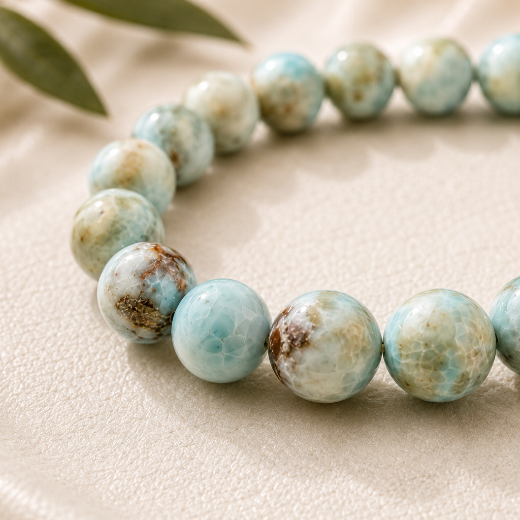 Larimar Round Bead Bracelet