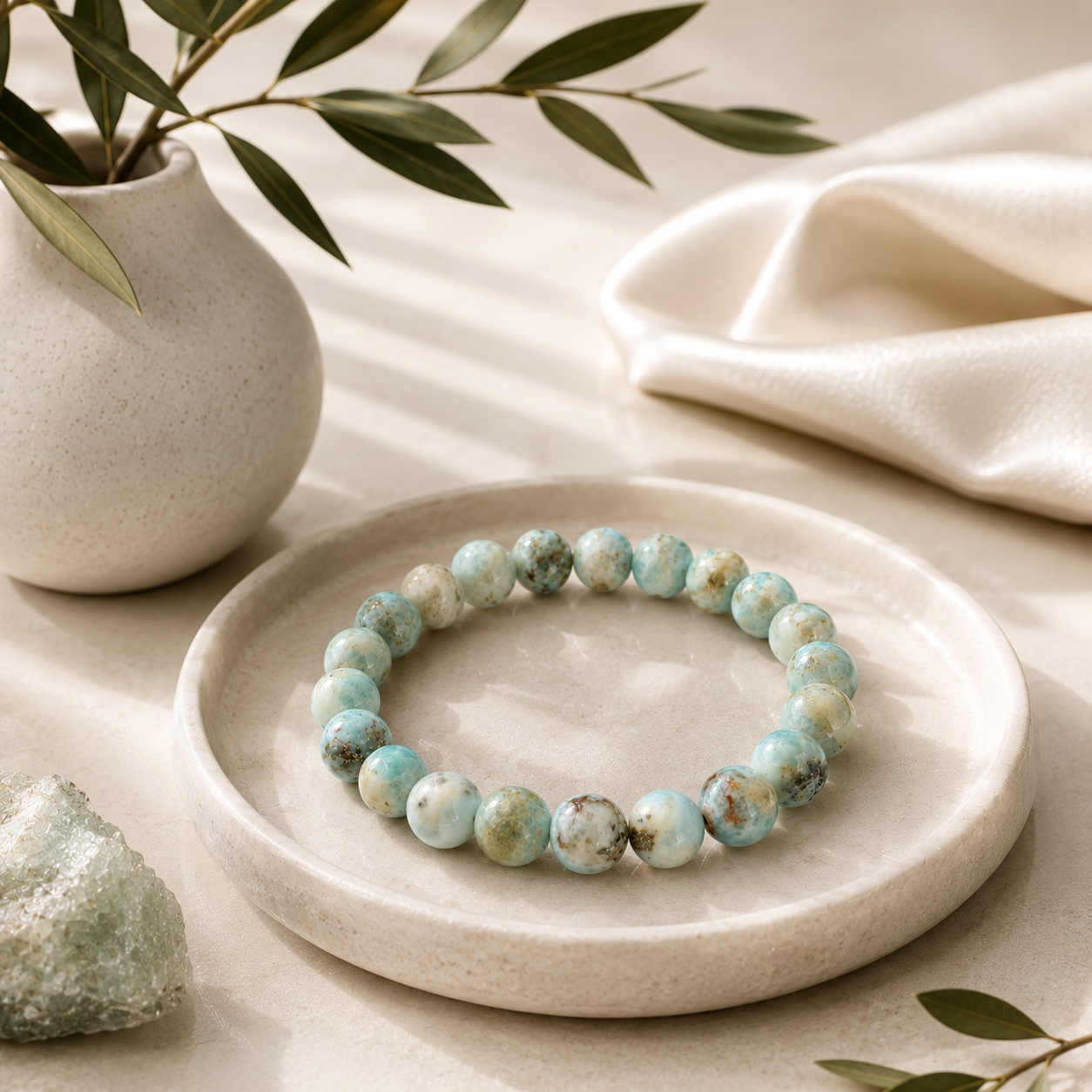 Larimar Round Bead Bracelet