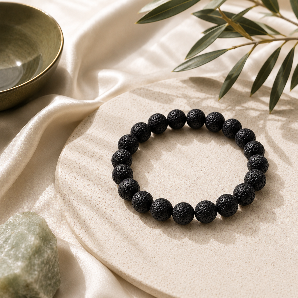 Lava Stone Round Bead Bracelet