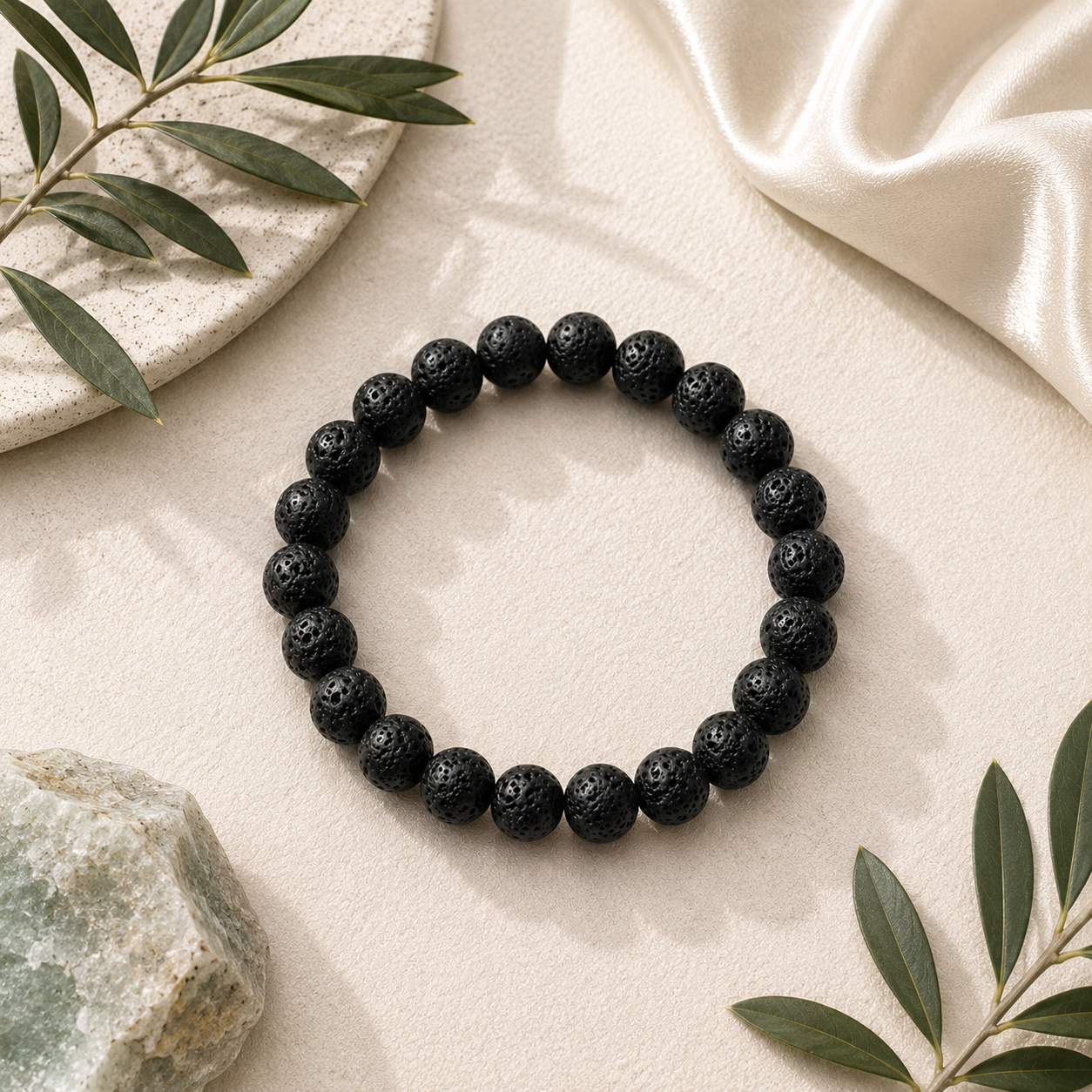 Lava Stone Round Bead Bracelet