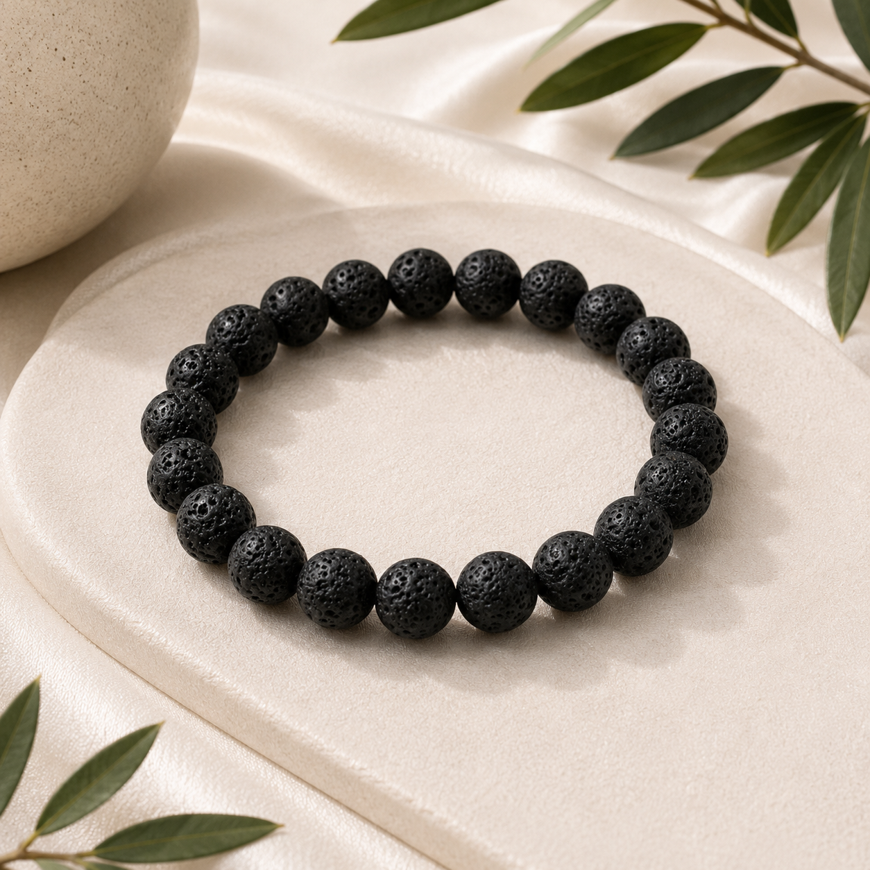 Lava Stone Round Bead Bracelet