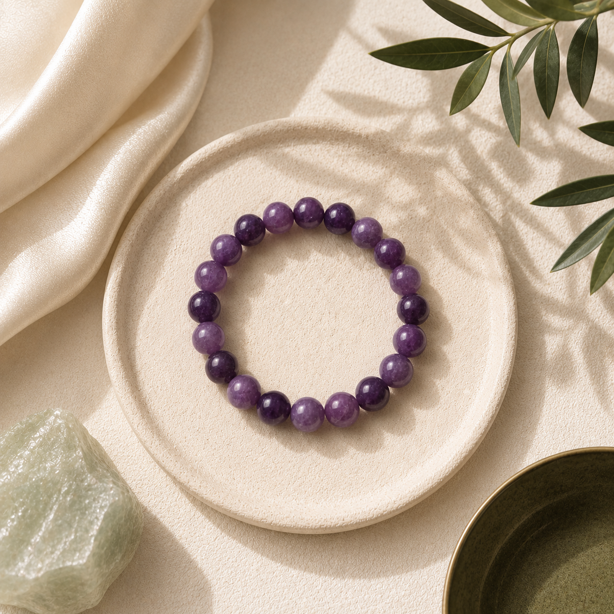 Lepidolite Round Bead Bracelet