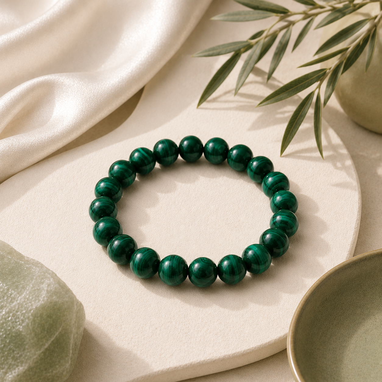 Malachite Round Bead Bracelet