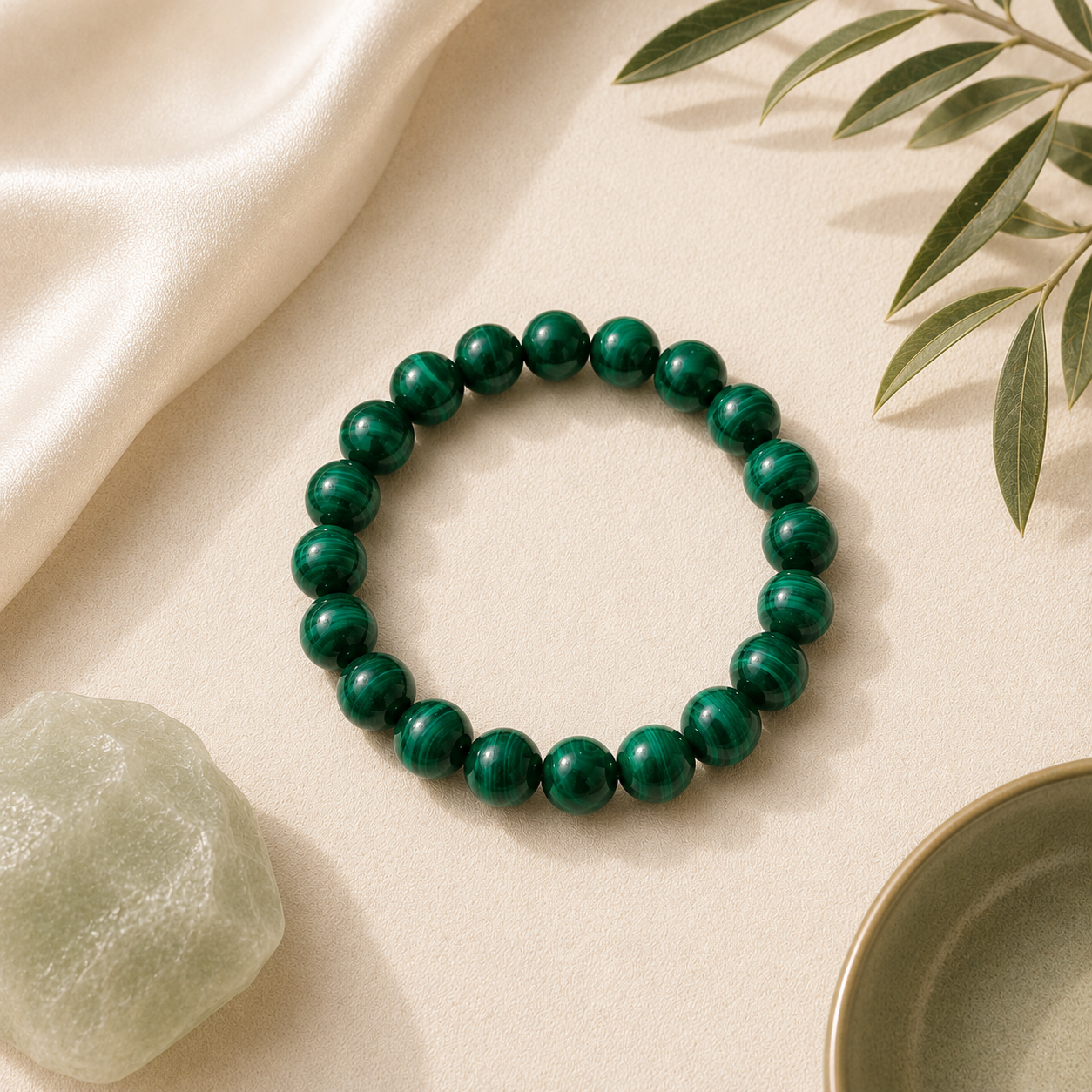 Malachite Round Bead Bracelet