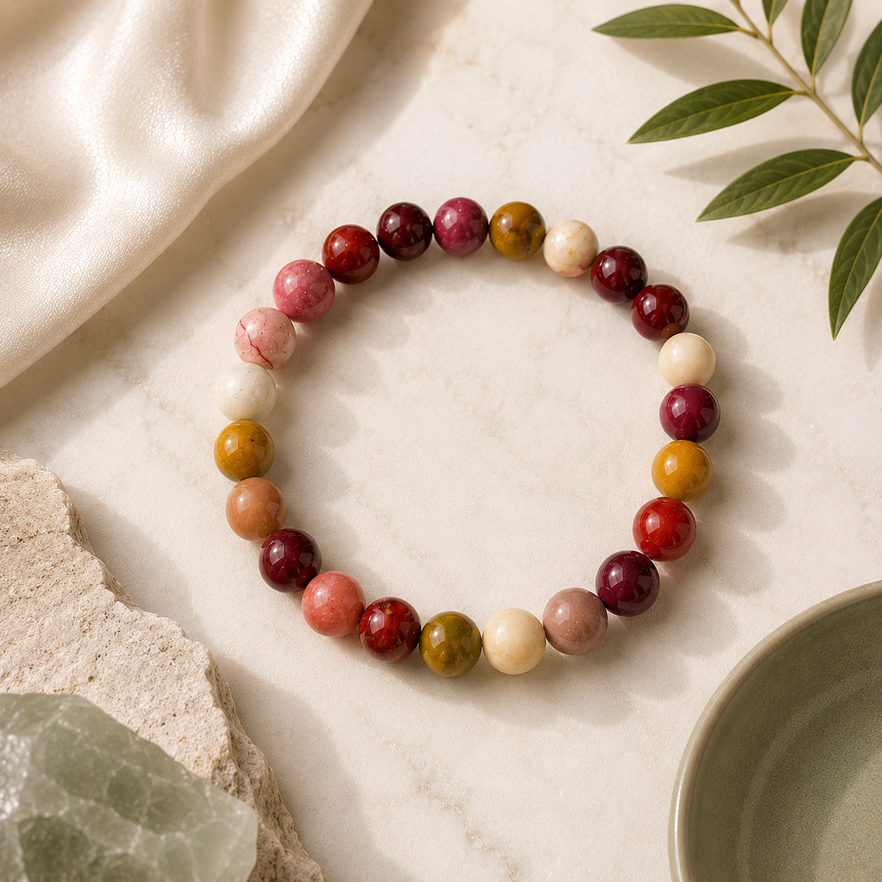 Mookaite Jasper Round Bead Bracelet