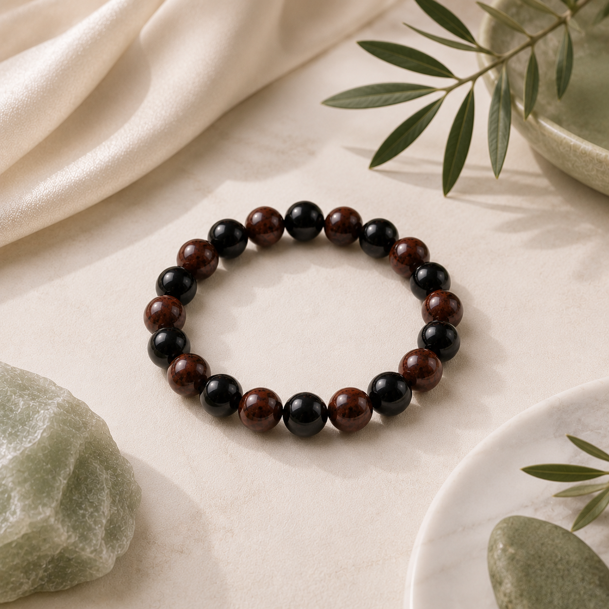 Mahogany Obsidian Round Bead Bracelet