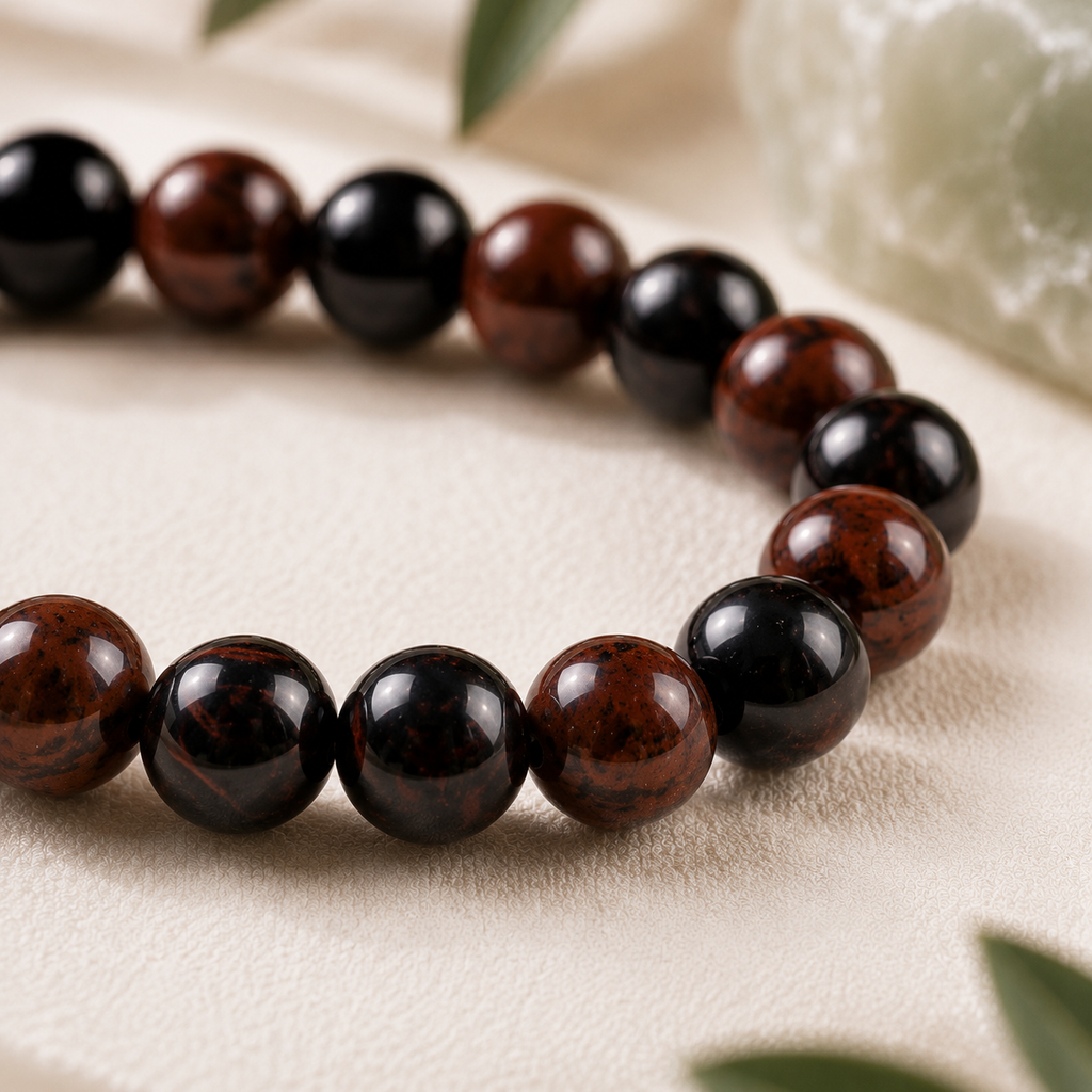 Mahogany Obsidian Round Bead Bracelet