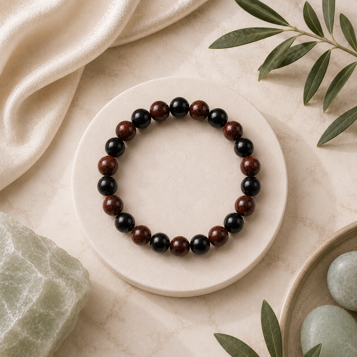 Mahogany Obsidian Round Bead Bracelet