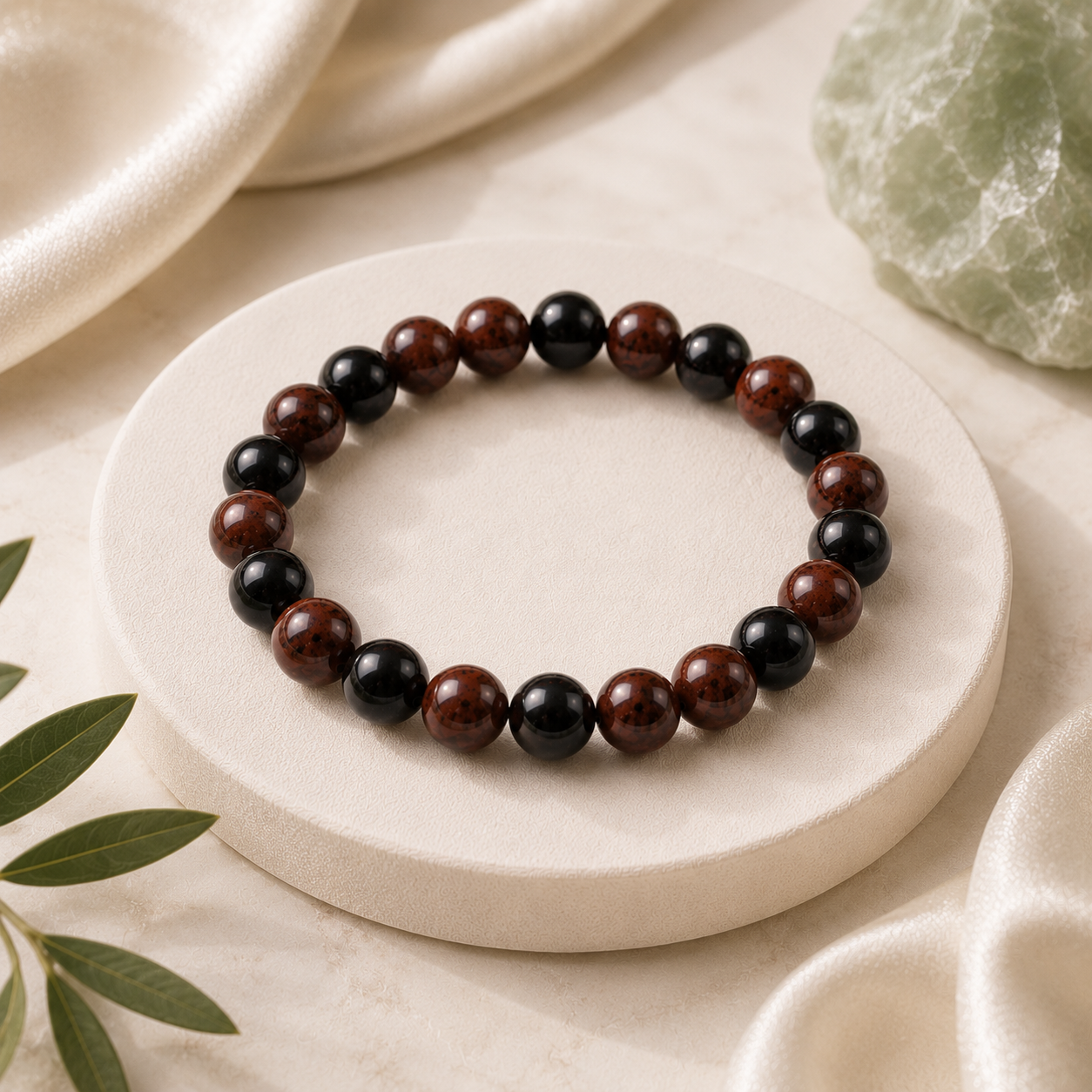 Mahogany Obsidian Round Bead Bracelet