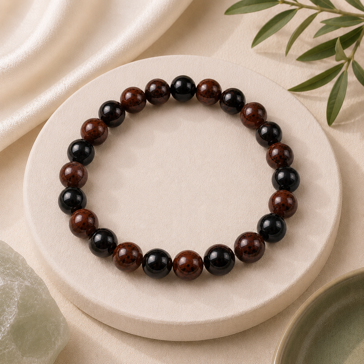 Mahogany Obsidian Round Bead Bracelet