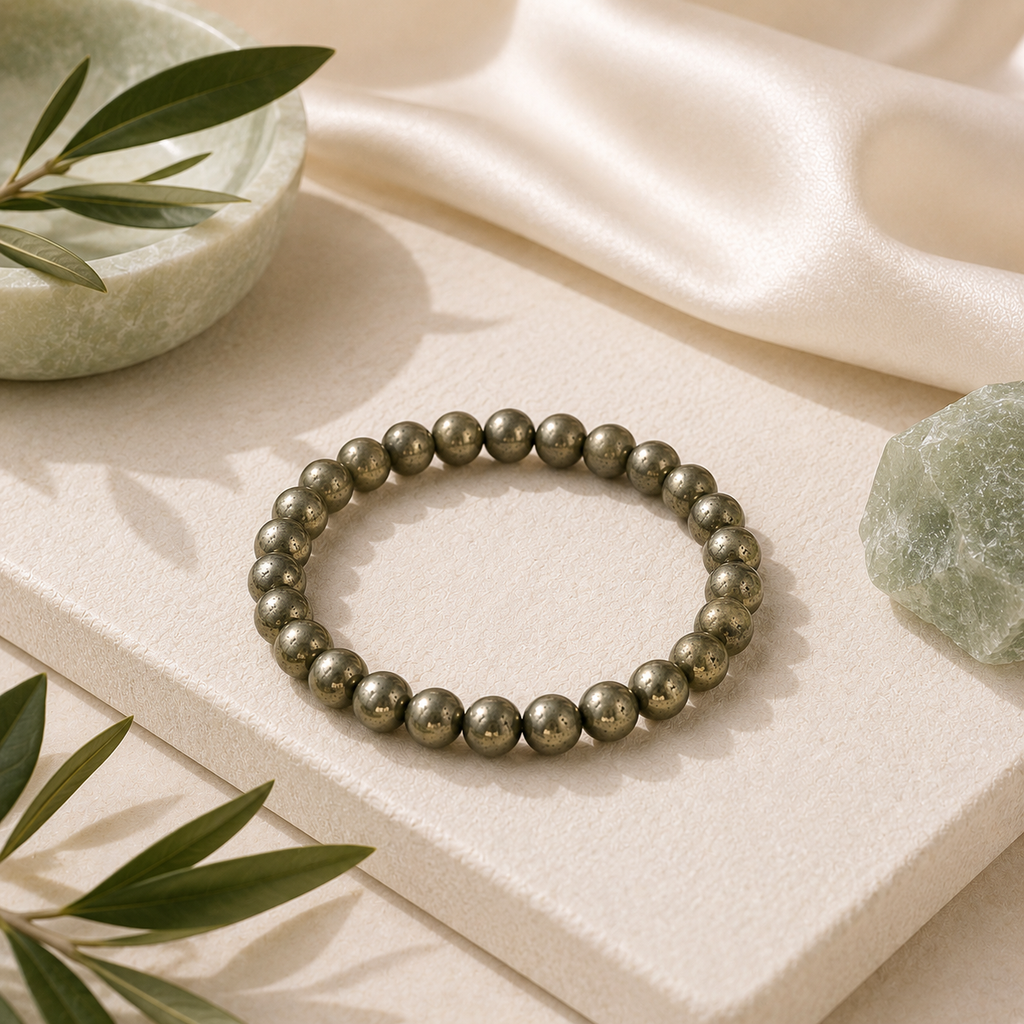 Pyrite Round Bead Bracelet