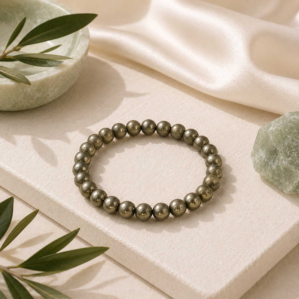 Pyrite Round Bead Bracelet