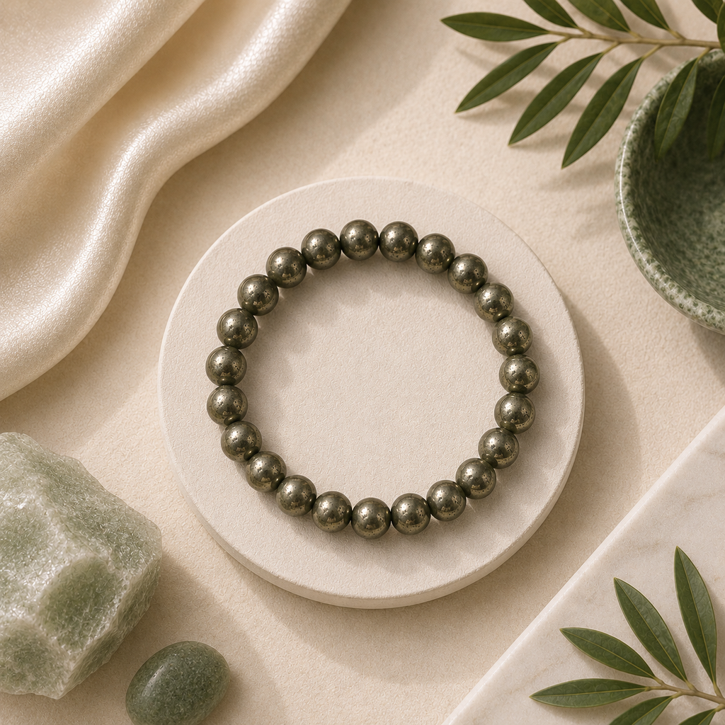 Pyrite Round Bead Bracelet