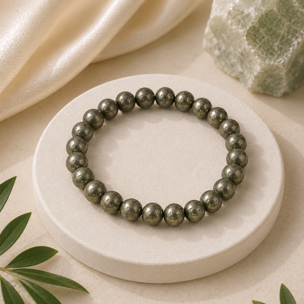 Pyrite Round Bead Bracelet