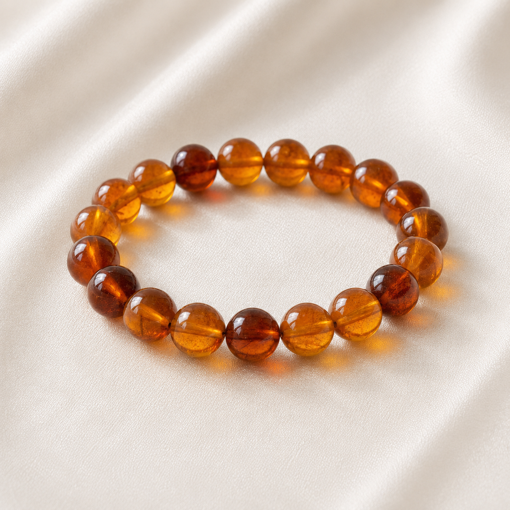 Hessonite Round Bead Bracelet