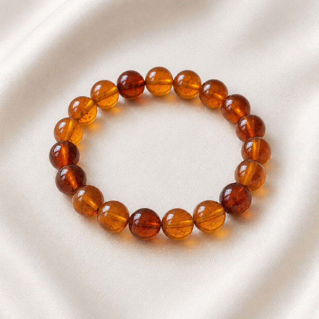 Hessonite Round Bead Bracelet