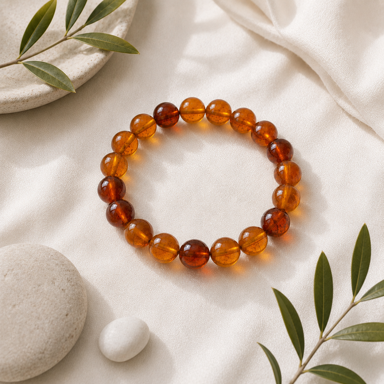 Hessonite Round Bead Bracelet