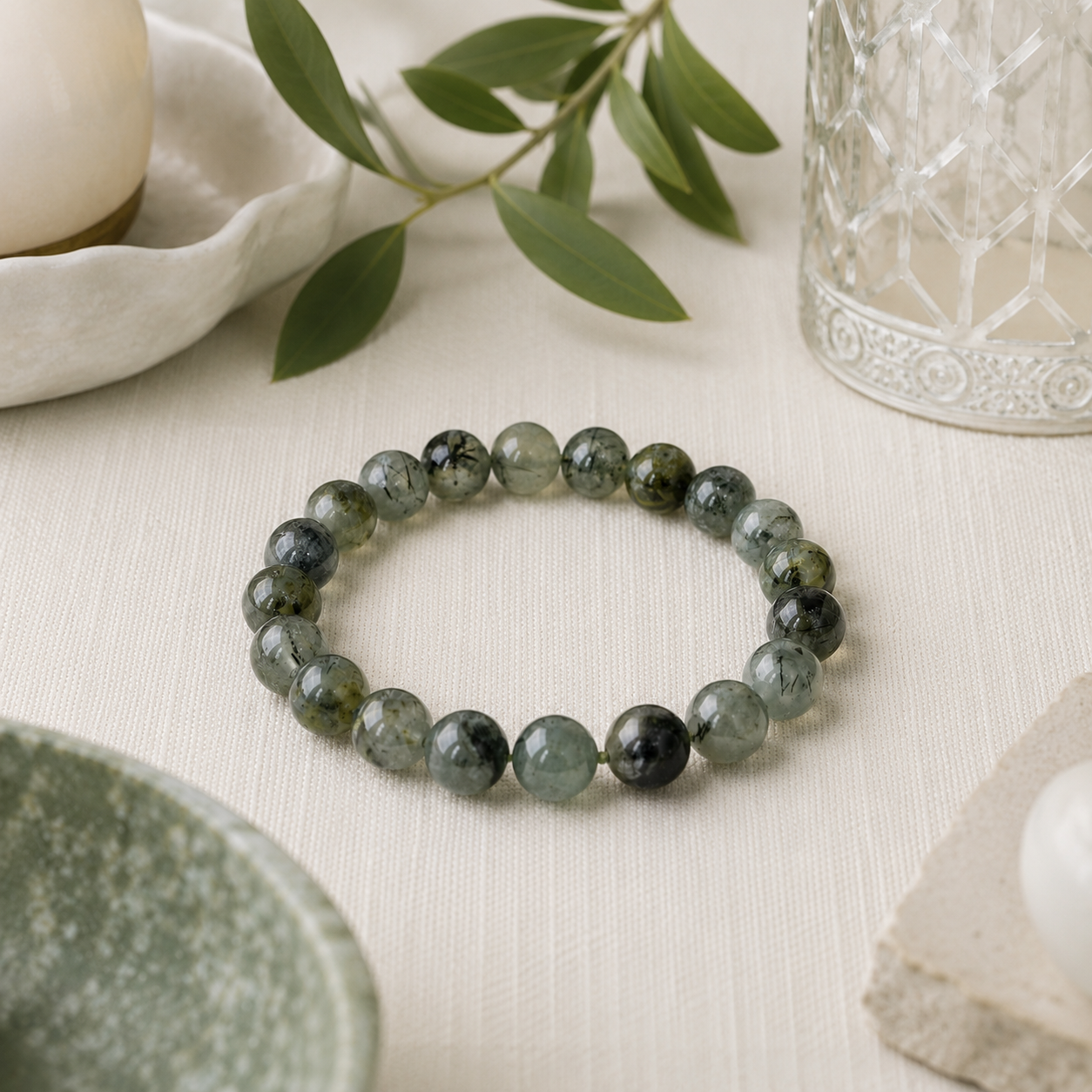 Prehnite Round Bead Bracelet