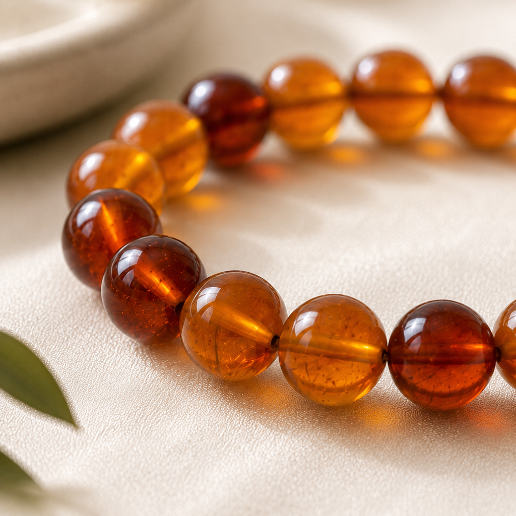 Hessonite Round Bead Bracelet