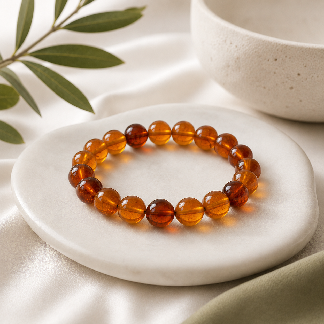 Hessonite Round Bead Bracelet