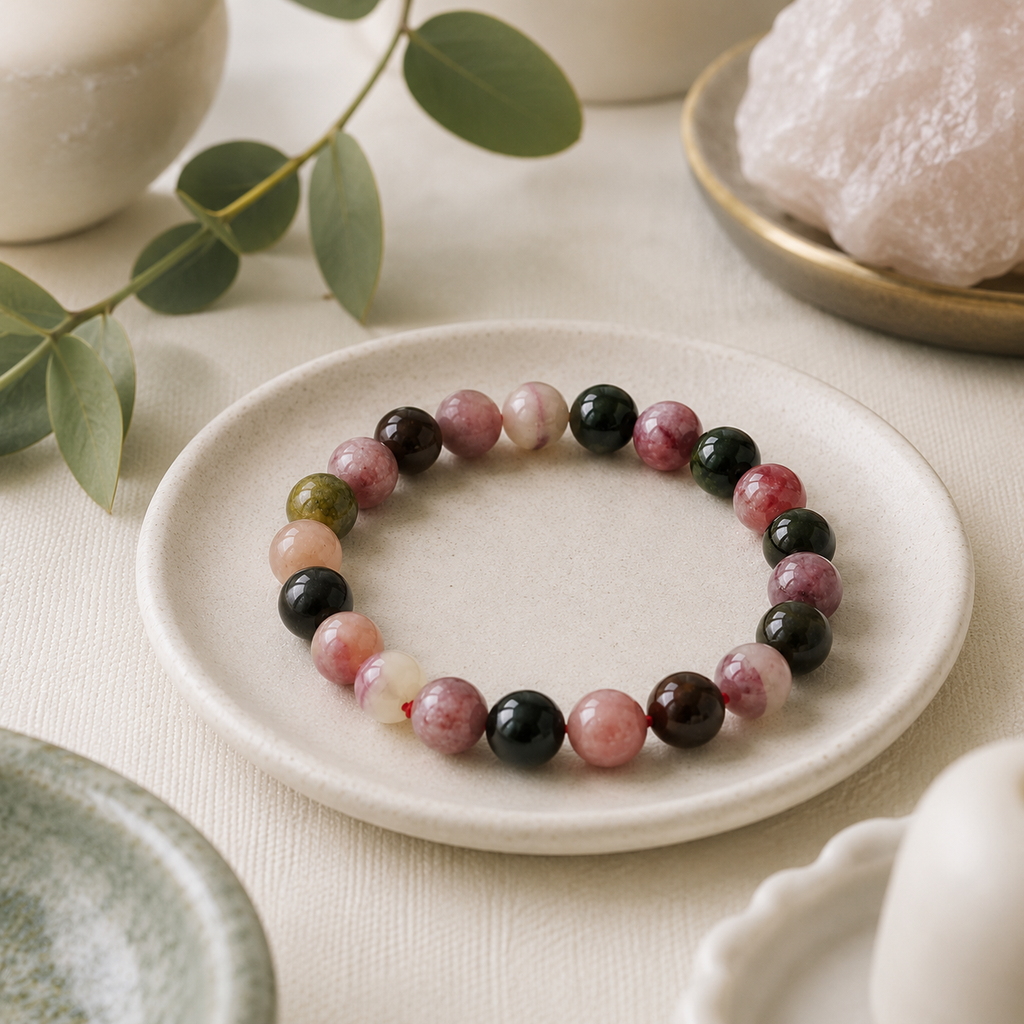 Multi Tourmaline Round Bead Bracelet