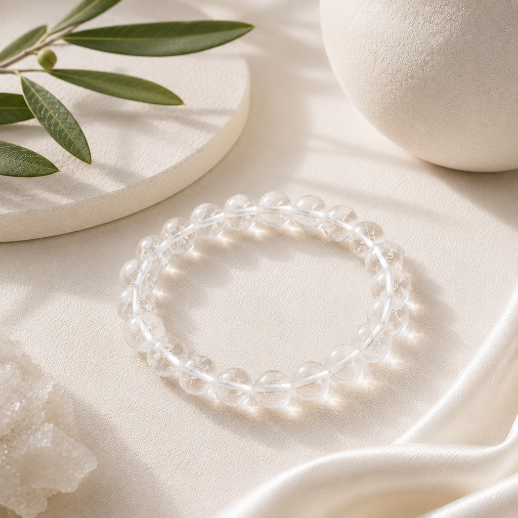 Clear Quartz Round Bead Bracelet