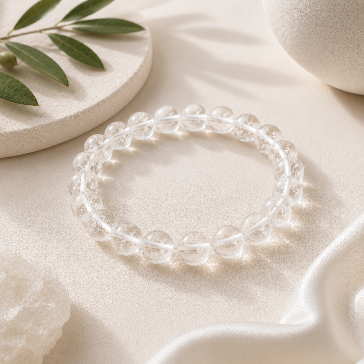 Clear Quartz Round Bead Bracelet