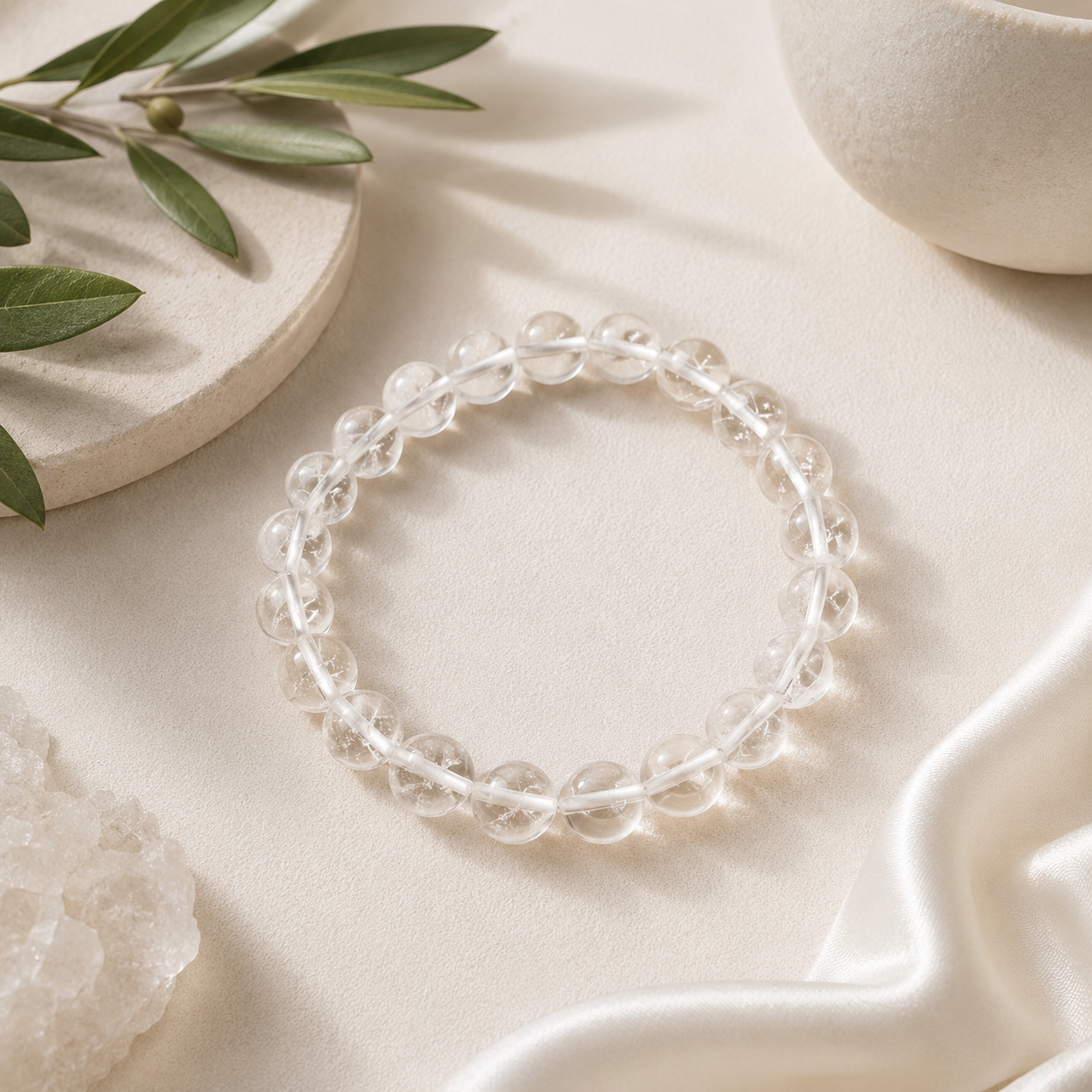 Clear Quartz Round Bead Bracelet