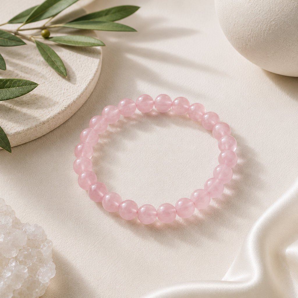 Rose Quartz Round Bead Bracelet