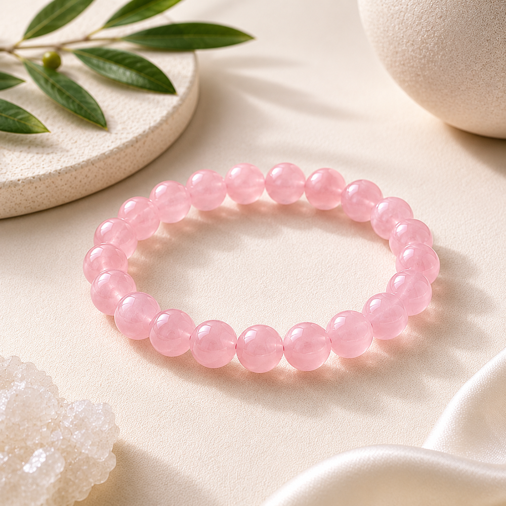 Rose Quartz Round Bead Bracelet