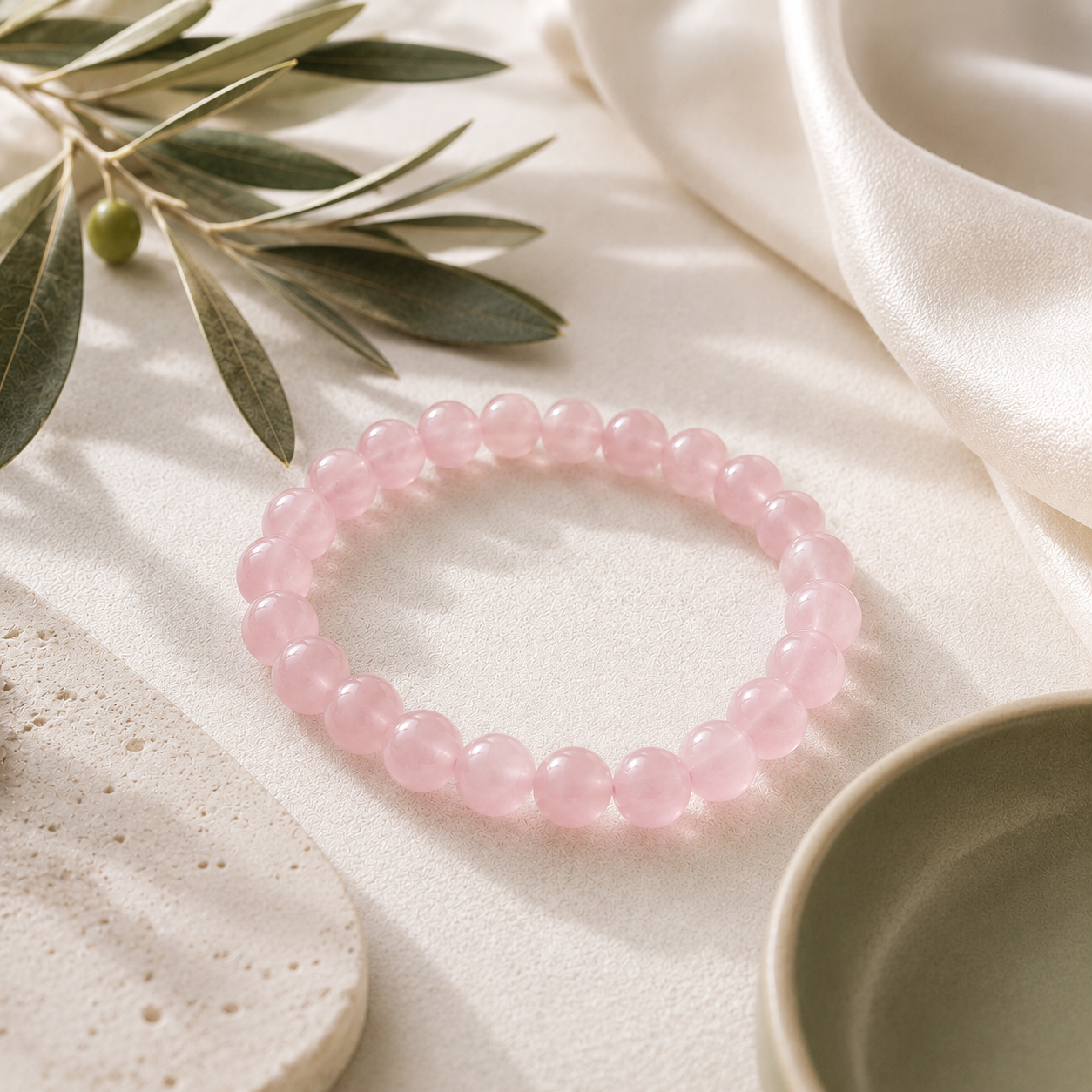 Rose Quartz Round Bead Bracelet