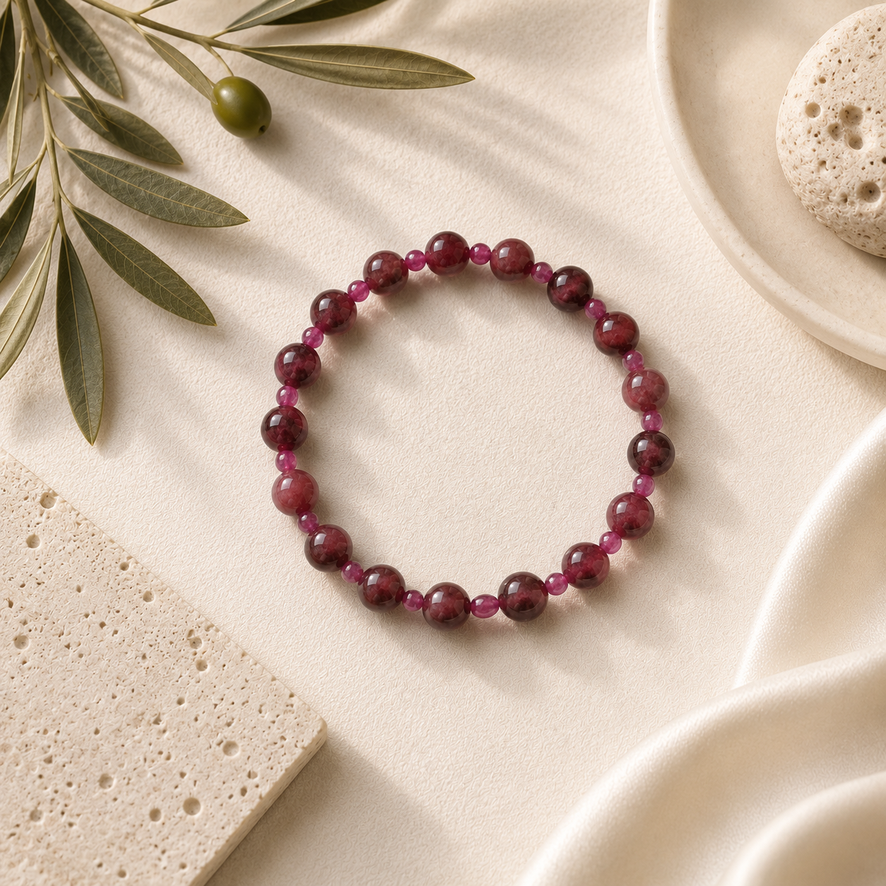 Ruby Round Bead Bracelet