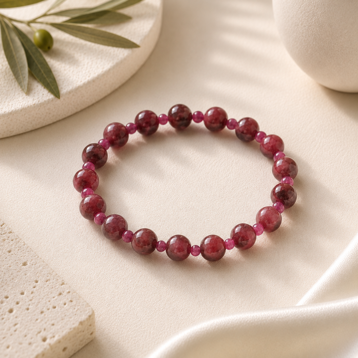 Ruby Round Bead Bracelet