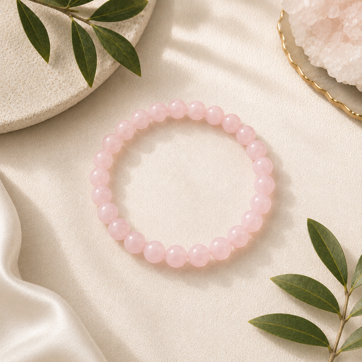 Pink Opal Round Bead Bracelet