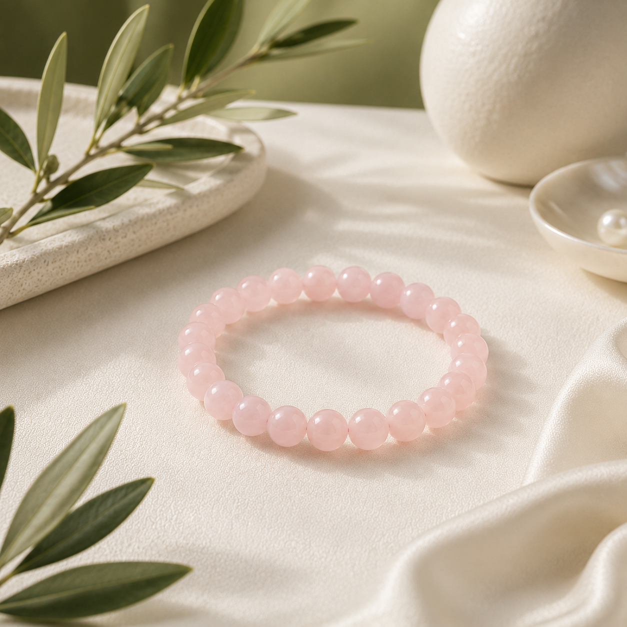 Pink Opal Round Bead Bracelet