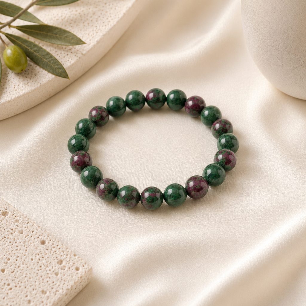 Ruby Zoisite Round Bead Bracelet