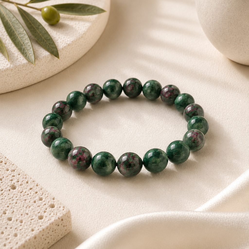 Ruby Zoisite Round Bead Bracelet
