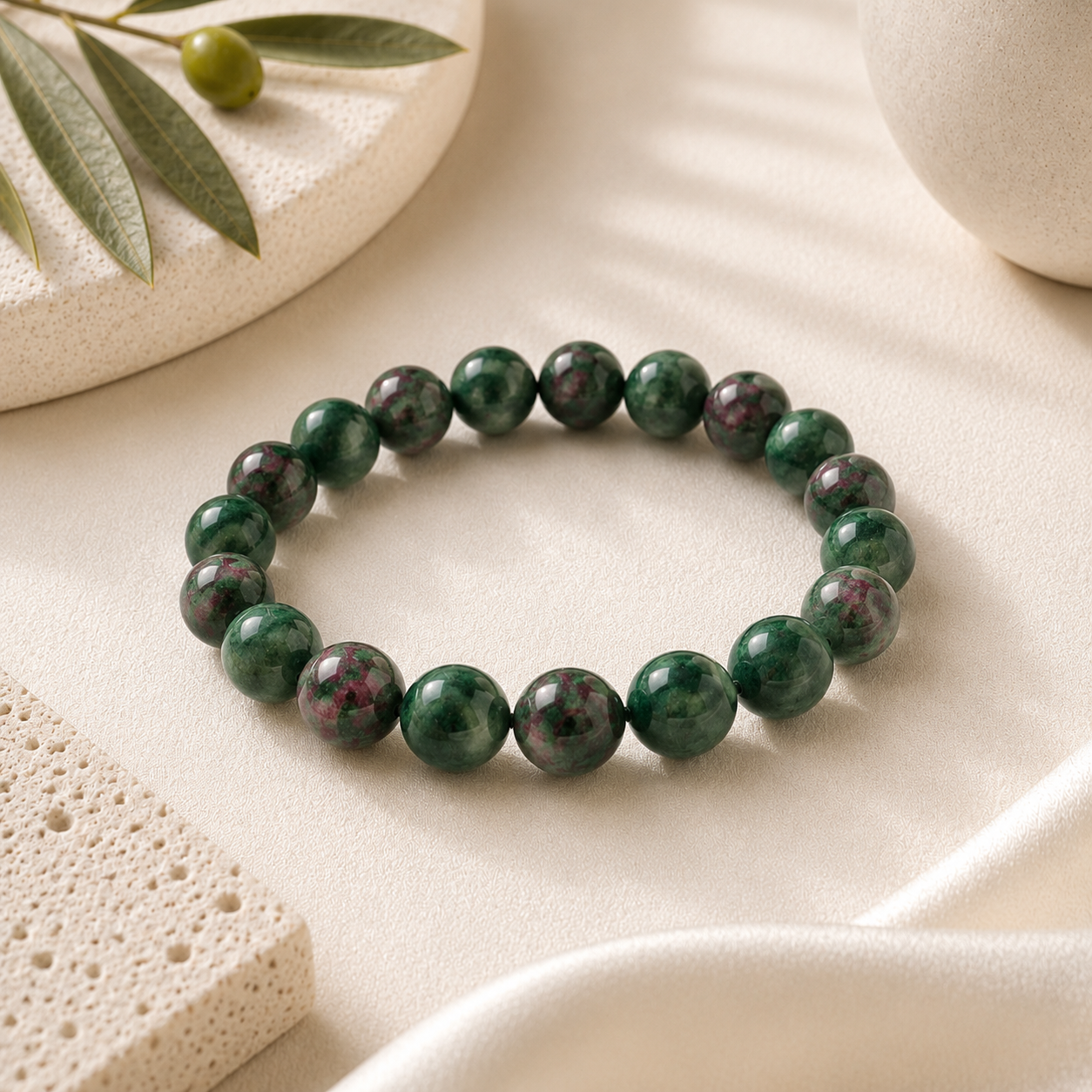 Ruby Zoisite Round Bead Bracelet