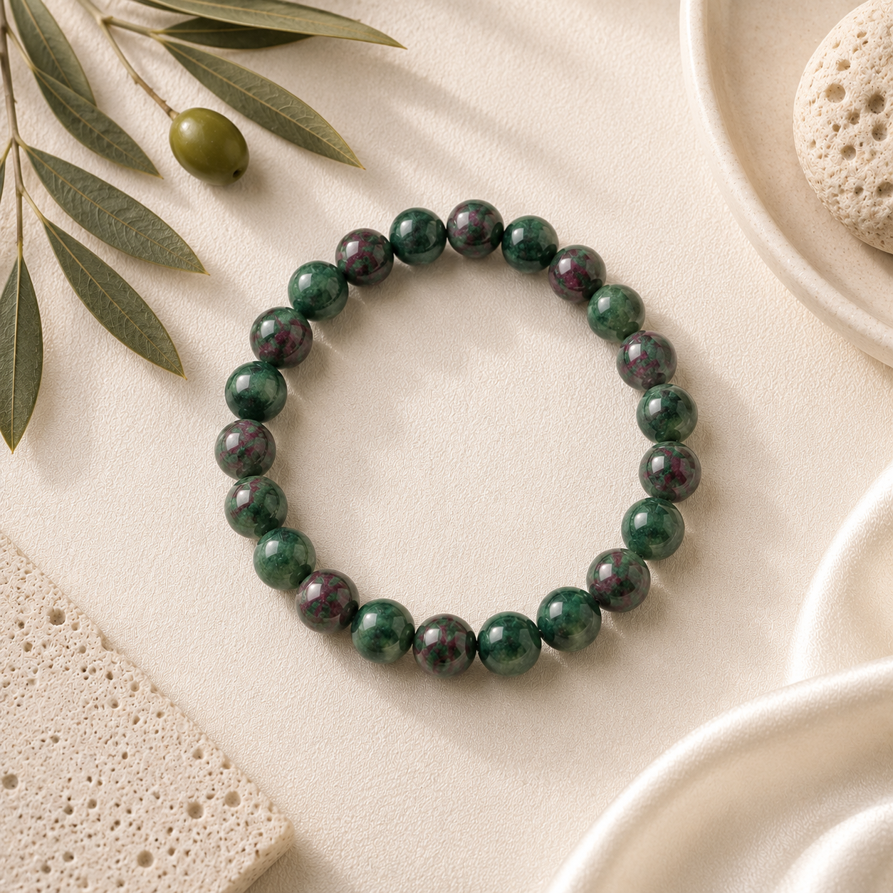 Ruby Zoisite Round Bead Bracelet