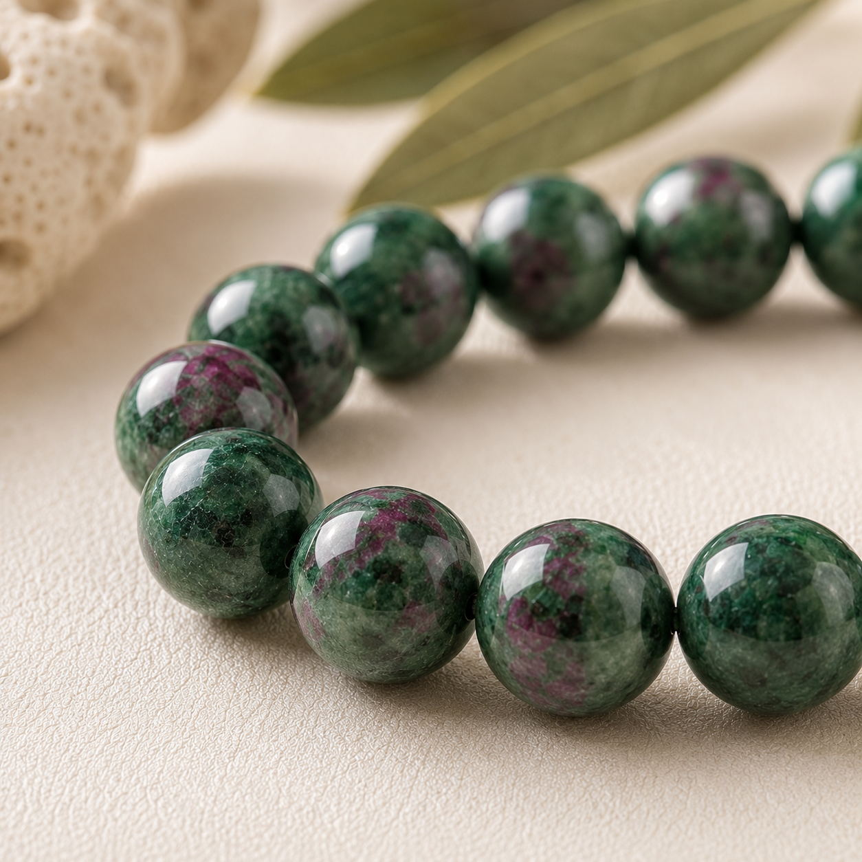 Ruby Zoisite Round Bead Bracelet
