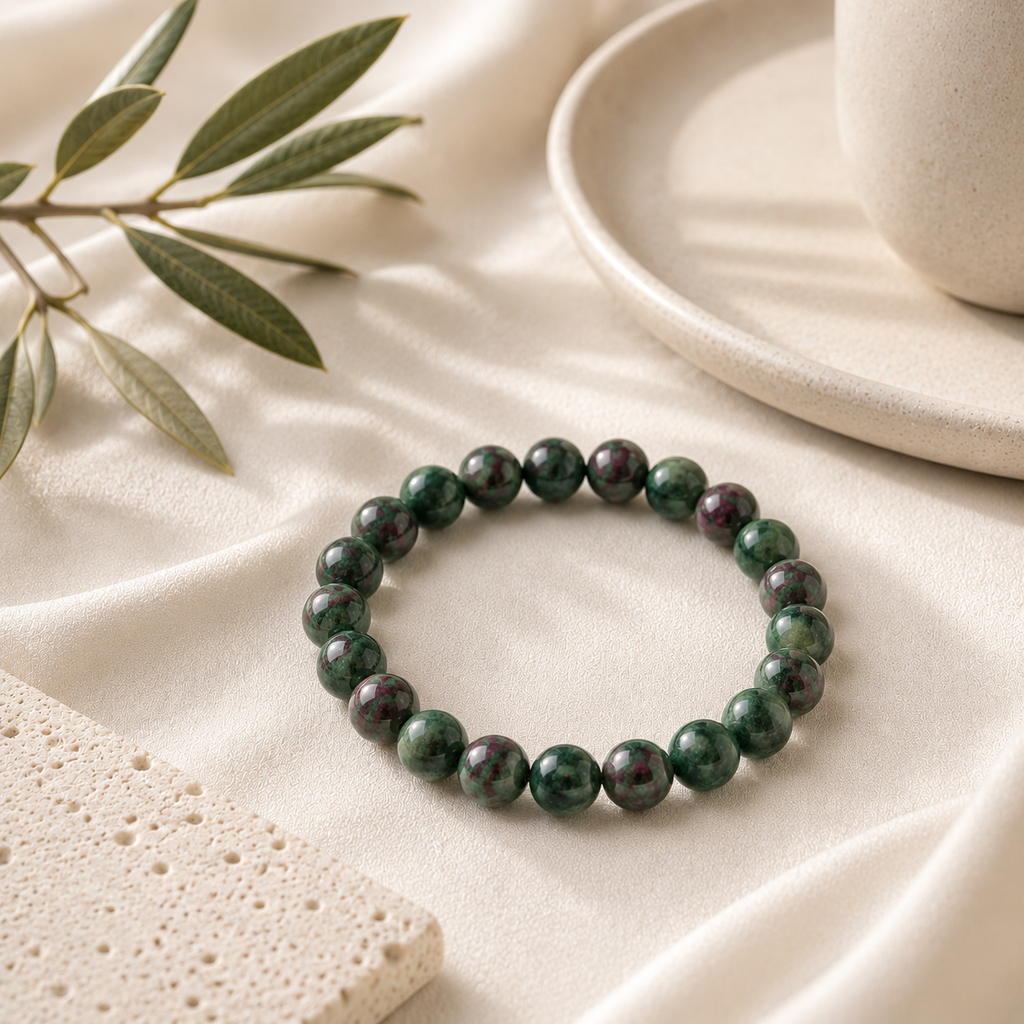Ruby Zoisite Round Bead Bracelet