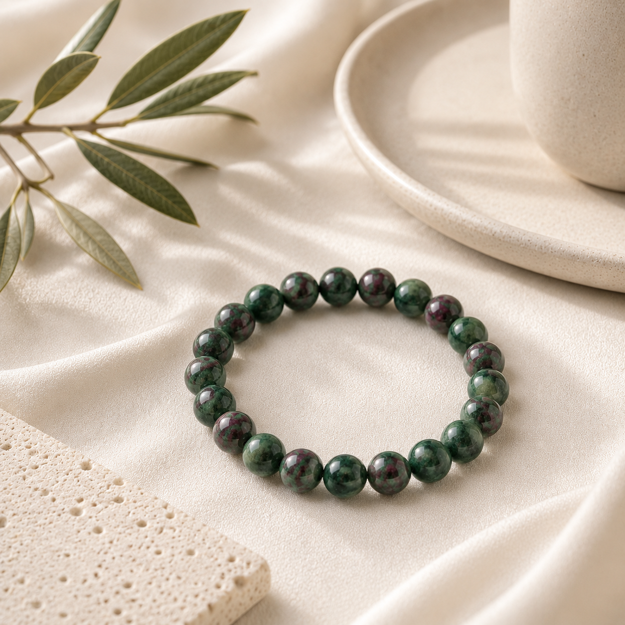Ruby Zoisite Round Bead Bracelet