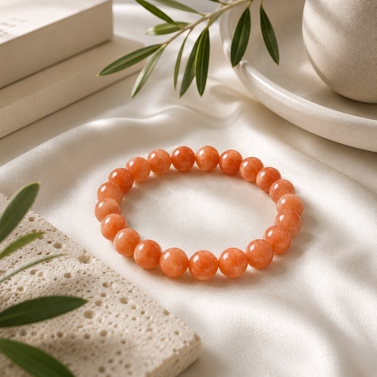 Sunstone Round Bead Bracelet