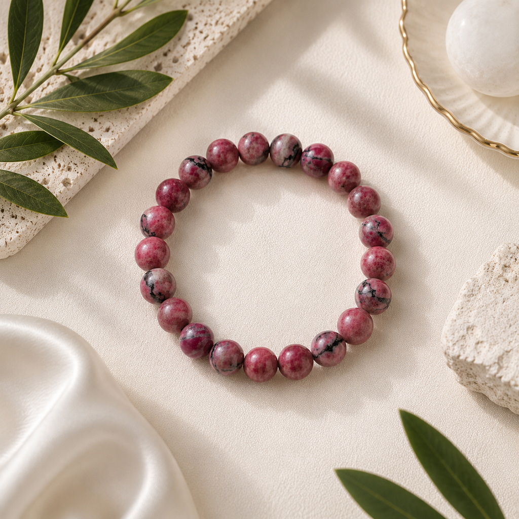 Rhodonite Round Bead Bracelet