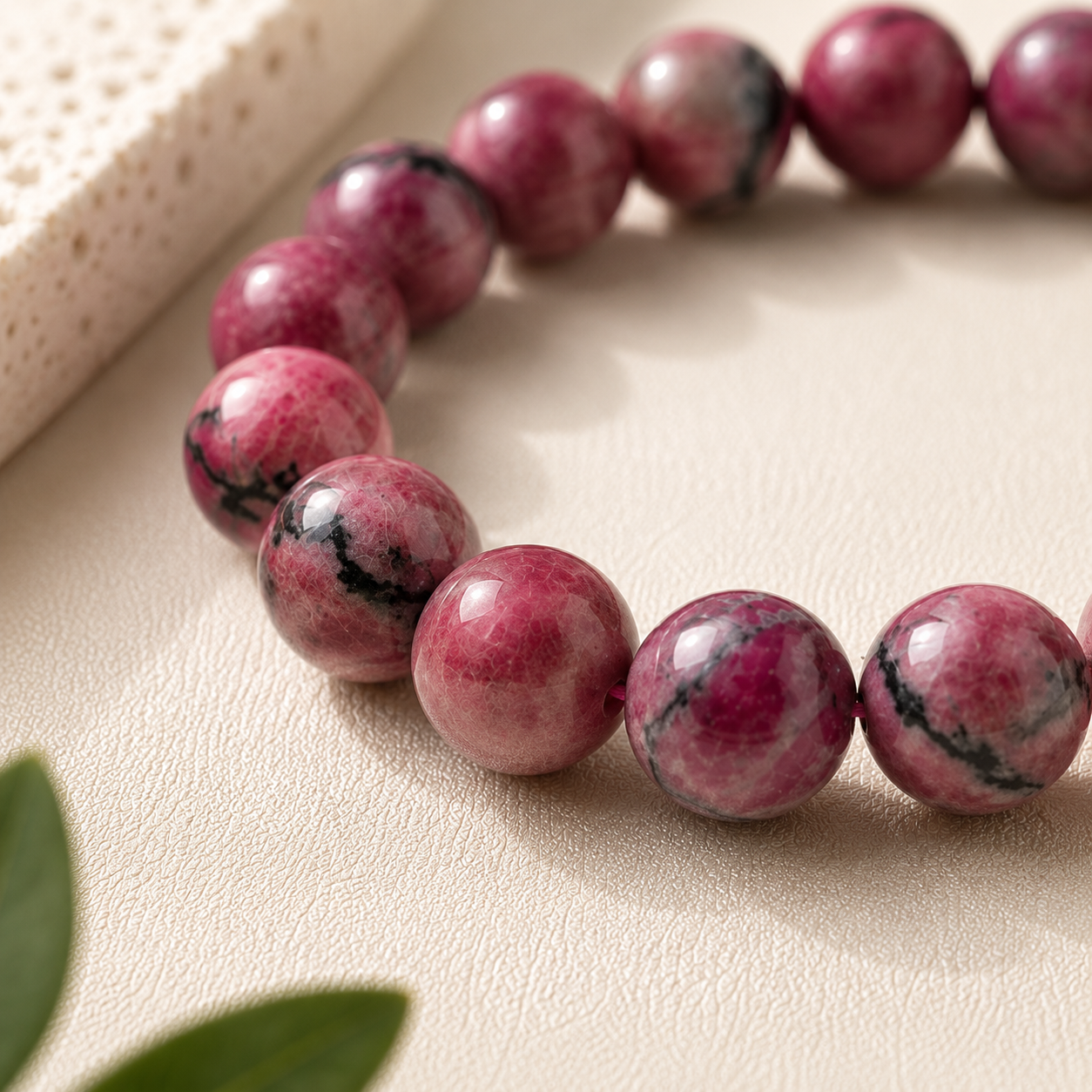 Rhodonite Round Bead Bracelet