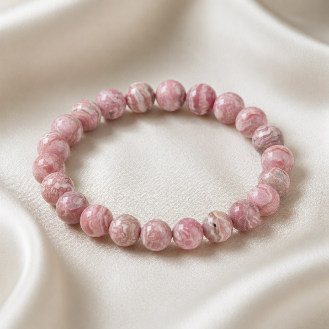 Rhodochrosite Round Bead Bracelet